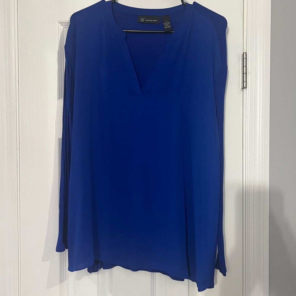 INC International Concepts Blue Long Sleeve Relaxed Blouse